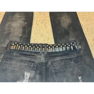 Y2K cyber 2000s silver metal bullet belt black leather unisex